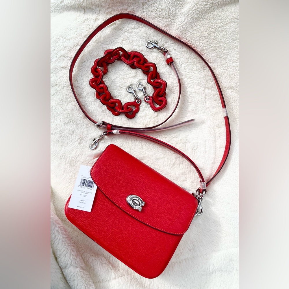 NWT ❤️Coach Cassie 19 Red Sport in Pebble Leather. 3 straps & dust bag included - Picture 7 of 16